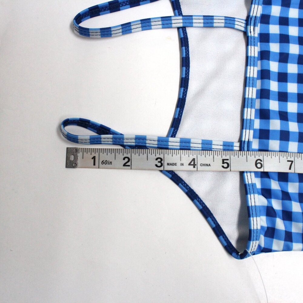 Wonder Nation Girl's 5T One Piece Checkered Blue & White Swim Suit - Ruffle Legs - Picture 9 of 10